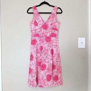 Vintage New York & Company Pink Rose Floral Sleeveless A-Line Dress